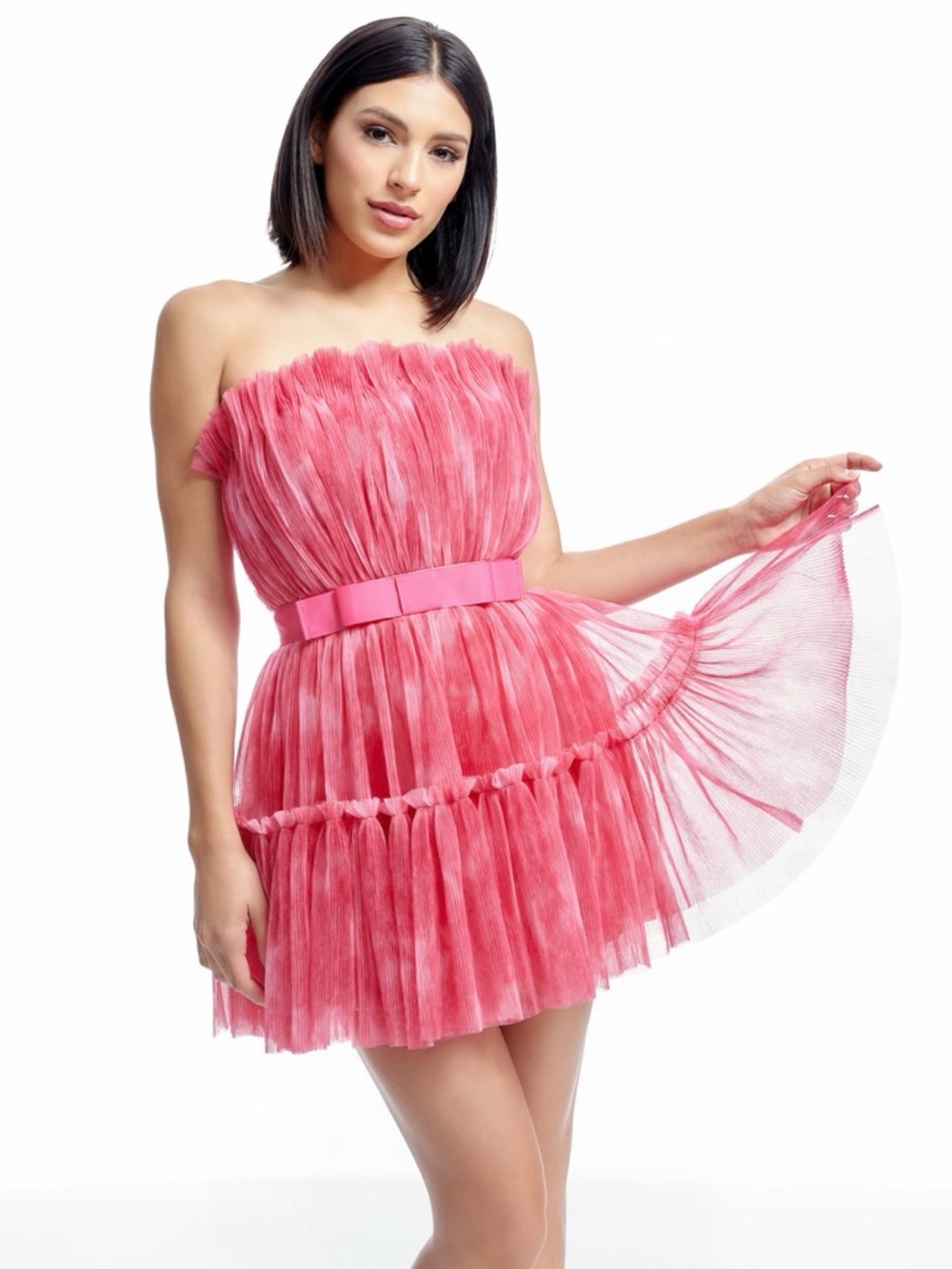 NWT Dress The Population Petra Raspberry Multi Pink Strapless Tulle‎ Mini Dress
